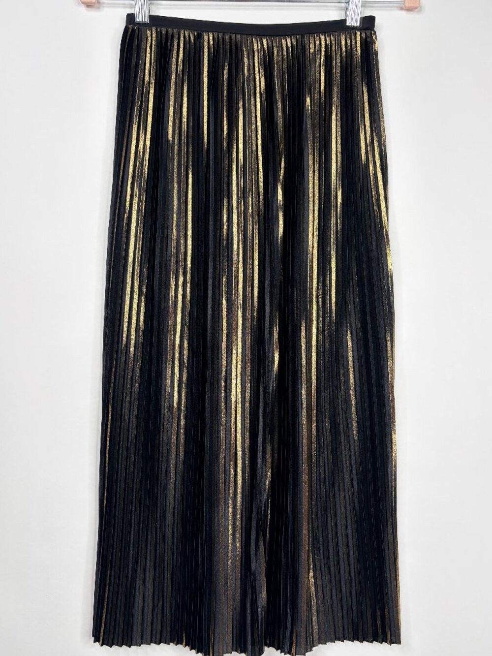 2/$30 silence + noise Accordion Pleated Metallic Skirt Black Gold XS #A3173 - Picture 3 of 7